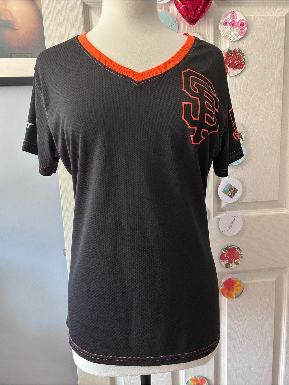 Black & Orange V-Neck Women’s SF Giants Jersey Tee